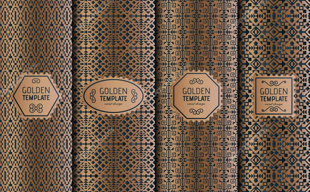 Set of golden luxury templates. Abstract geometric background. Vector illustration.