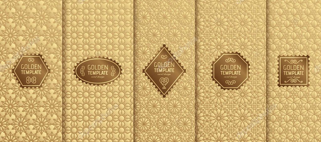 Set of golden luxury templates. Abstract geometric background. Vector illustration.