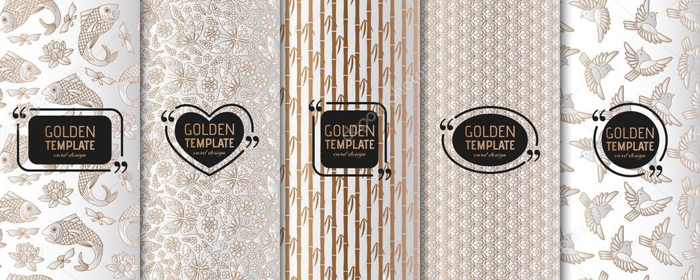 Set of golden luxury templates. Abstract geometric background. Vector illustration.