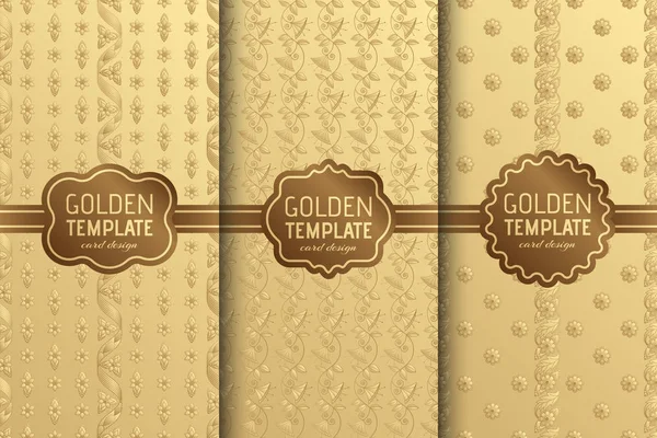 Set goldener Luxus-Vorlagen. abstrakte geometrische Hintergrund mit Blumen — Stockvektor