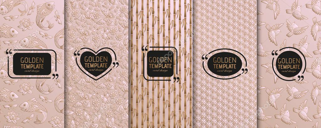 Set of golden luxury templates. Abstract geometric background. Vector illustration.