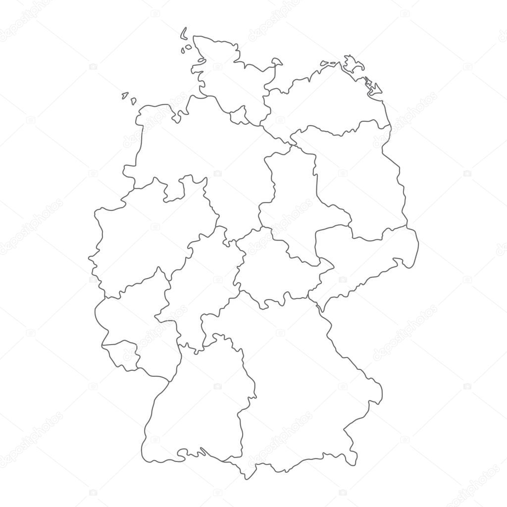 Map of Germany divided to federal states and citystates. Simple flat blank white vector map