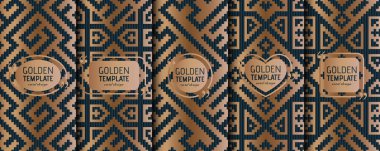 Altın lüks şablonları kümesi. Geometrik arka plan