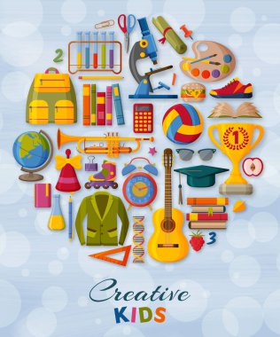 Yaratıcı çocuklar arka plan 3d kağıt ile işaretler kesti. Çocukların yaratıcılık kavramı. Vektör çizim.