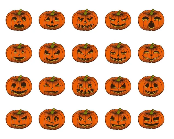 Halloween Set di zucche isolato su sfondo bianco — Vettoriale Stock
