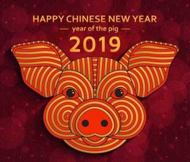 Çin yeni yılı arka plan ile yaratıcı stilize domuz