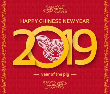 Çin yeni yılı arka plan ile yaratıcı stilize domuz