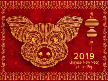 Çin yeni yılı arka plan ile yaratıcı stilize domuz