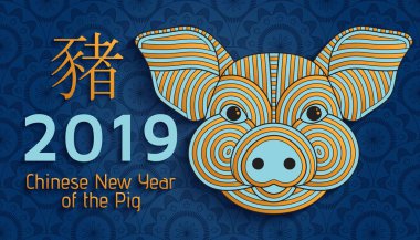 Çin yeni yılı arka plan ile yaratıcı stilize domuz