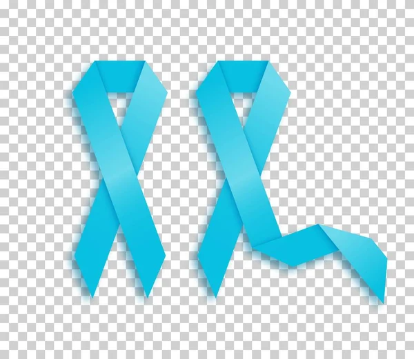 Blue ribbons set isolated on a transparent background. Symbol of the fight against prostate cancer — Stock Vector