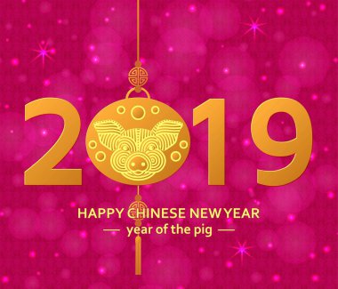 Çin yeni yılı arka plan ile yaratıcı stilize domuz