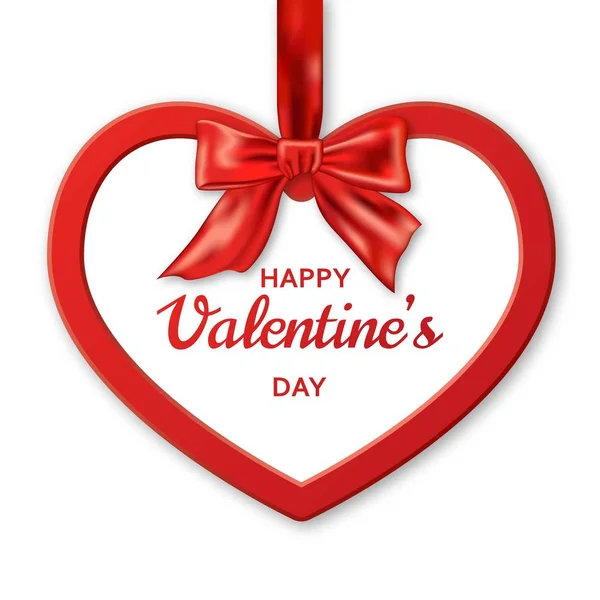 Feliz día de San Valentín fondo con el corazón rojo y arco. Tarjeta de felicitación y plantilla de amor — Vector de stock