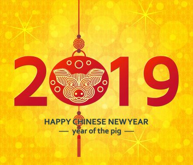 Çin yeni yılı arka plan ile yaratıcı stilize domuz