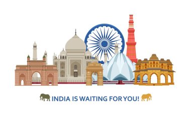 Travel in India concept. Indian most famous sights set. Architectural buildings. Famous tourist attractions clipart