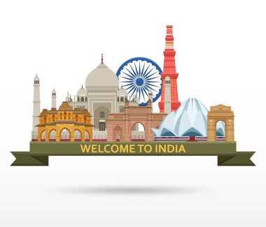 Travel in India concept. Indian most famous sights set. Architectural buildings. Famous tourist attractions clipart