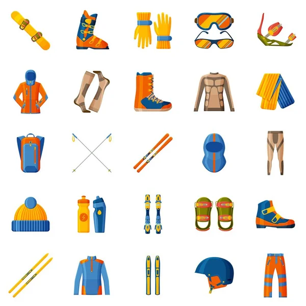Wintersport-Ikone. Set mit Ausrüstung, Kleidung und Schuhen. Ski und Snowboard — Stockvektor