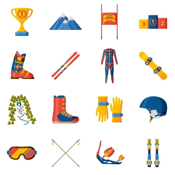 Colección de iconos de Slalom. Set con equipamiento, desgaste y calzado — Vector de stock