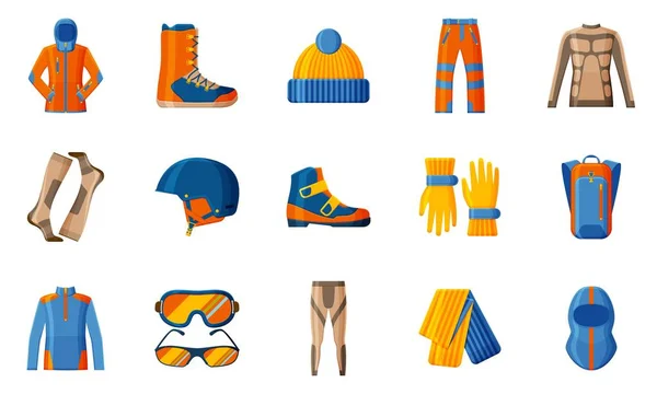 Doek pictogram wintercollectie. Set met apparatuur, slijtage en schoenen voor de sport — Stockvector