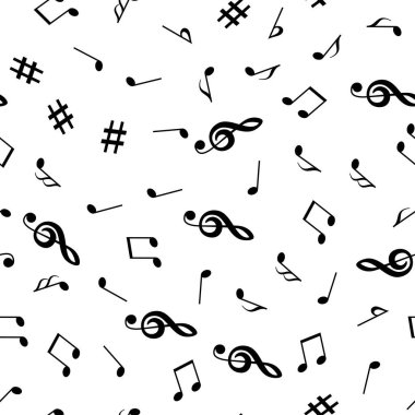 Musical notes and treble clef seamless pattern. Music background. Vector illustration clipart