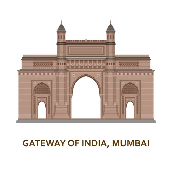 Porta da Índia, Mumbai. A vista mais famosa dos índios. Edifício arquitectónico. Atrações turísticas famosas. Ilustração vetorial . — Vetor de Stock