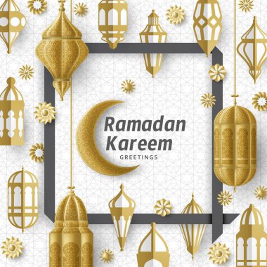 Ramazan Kareem Arkaplanı. İslami Arap feneri. Çeviri: Ramazan Kareem. Tebrik kartı
