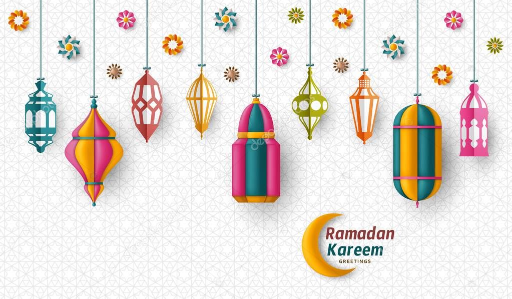 Ramadan Kareem Background. Islamic Arabic lantern. Translation Ramadan Kareem. Greeting card