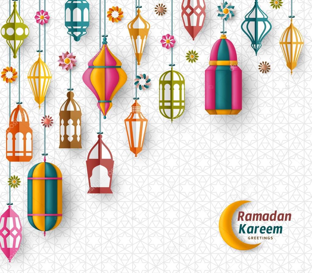 Ramadan Kareem Background. Islamic Arabic lantern. Translation Ramadan Kareem. Greeting card