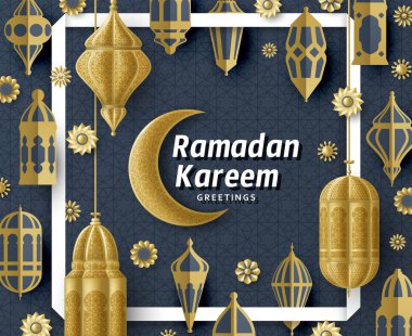 Ramazan Kareem Arkaplanı. İslami Arap feneri. Çeviri: Ramazan Kareem. Tebrik kartı.