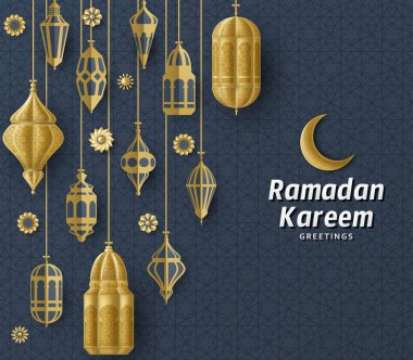 Ramazan Kareem Arkaplanı. İslami Arap feneri. Çeviri: Ramazan Kareem. Tebrik kartı.