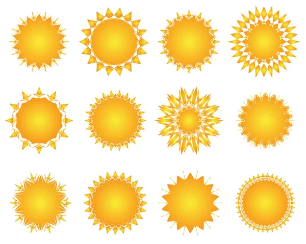 Sol icono conjunto. Formas geométricas retro sunburst. Diseño étnico mandala — Archivo Imágenes Vectoriales
