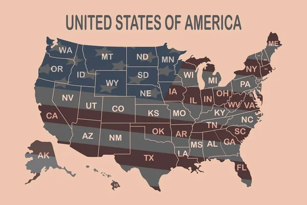 Posterkarte der Vereinigten Staaten von Amerika mit Staat auf weißem Hintergrund. Karte der USA für T-Shirts, Poster oder geografische Themen drucken — Stockvektor