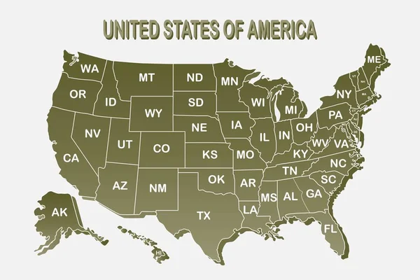 Beyaz arka planda devlet ile Amerika Birleşik Devletleri afiş haritası. T-shirt, poster veya coğrafi Temalar için ABD baskı haritası — Stok Vektör