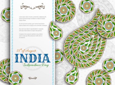 15 Ağustos Hindistan Bağımsızlık Günü. Arabesk çiçek desenli tebrik kartı. Paisley ve Mandala