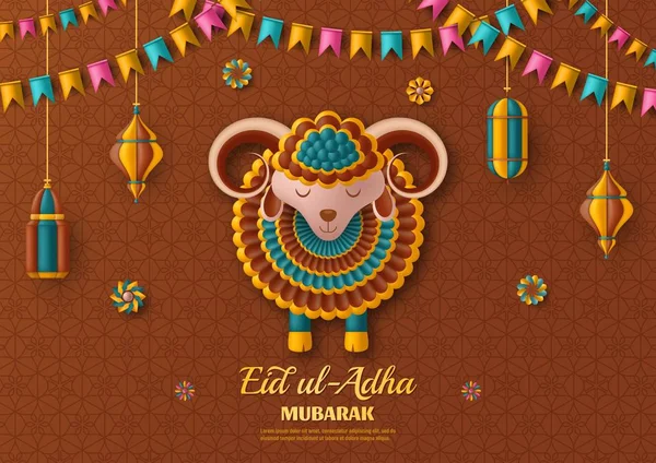 Eid Ul Adha Contexte. Lanternes arabes islamiques et moutons. Carte de vœux. Festival du Sacrifice. Illustration vectorielle . — Image vectorielle
