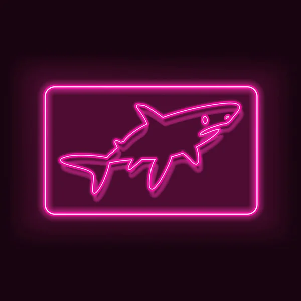 Quadro retangular de néon com tubarão-peixe. Projeto brilhante da placa de sinalização . — Vetor de Stock