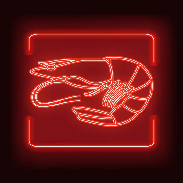 Quadro retângulo de néon com delicioso camarão. Projeto brilhante da placa de sinalização — Vetor de Stock