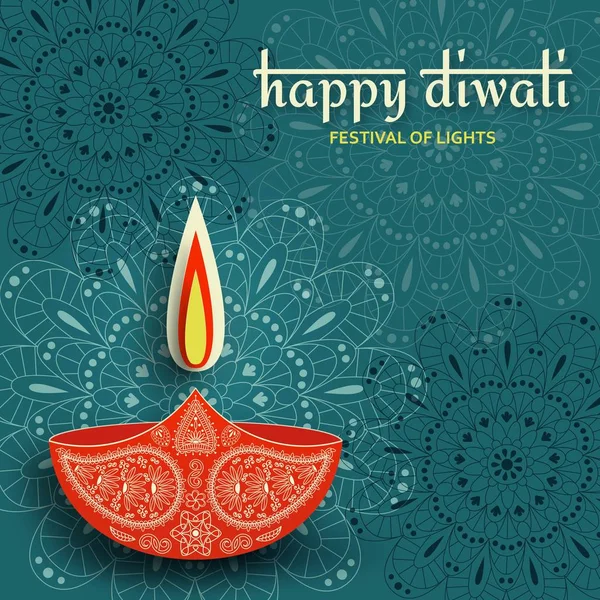 Grußkarte zum Diwali-Fest in Indien. Vektorillustration — Stockvektor