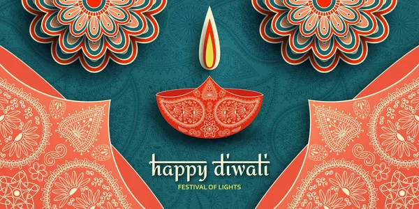 Greeting card for Diwali festival celebration in India. Vector illustration — Stock Vector