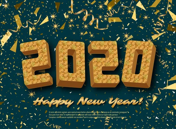 2020 παζλ φόντο με πολλά χρυσά glitter και χρυσά κομμάτια. Καλή Χρονιά. Αφηρημένο πρότυπο ψηφιδωτού — Διανυσματικό Αρχείο