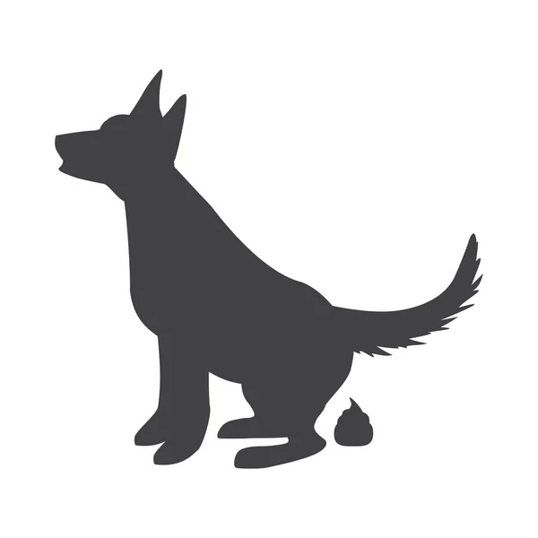 犬のシルエットをウンチ。警告シンボルのための犬のポッピングベクトル記号、白の背景に隔離された黒犬のうんこイラスト — ストックベクタ