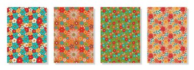 Klasik çiçek desenleri ayarlandı. Psikedelik ya da hippi tarzı arka planlar. Soyut çiçekler ve moda renkler