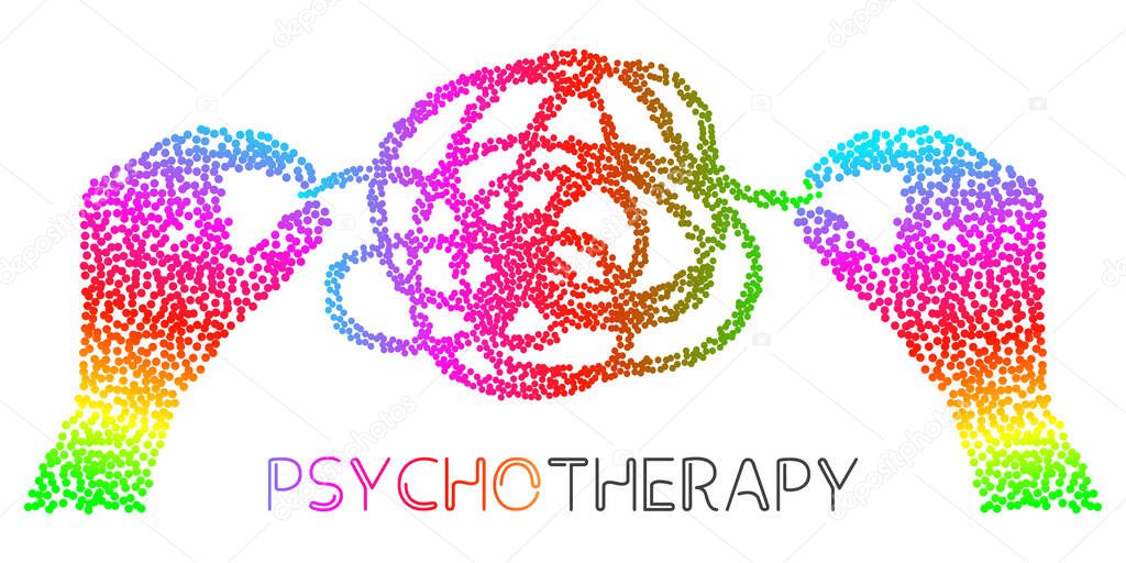 Psychology, human brain, psychoanalysis and psychotherapy, relationship and gender problems, personality and individuality, cerebral neurology, mental health. vector illustration with particle