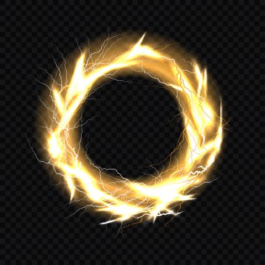 Elektrik topu, yıldırım plazma küresi, turkuaz renkte daire şeklinde çarpma yeri ve siyah arkaplanda mercek alevi etkisi. Güçlü elektriksel deşarj Gerçekçi 3d vektörü