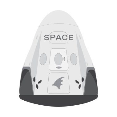 SpaceX uzay gemisi, Ekip Dragon 2019. Falcon 9 vektör roketi. Web için çizgi film, kartpostal, poster, kıyafet baskısı.