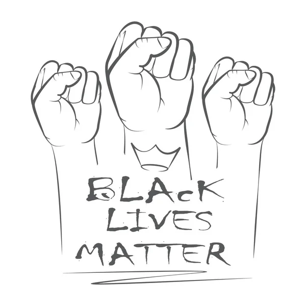 Три руки символізують протест проти расизму в США, щоб зупинити насильство для чорних людей. Боротьба за право чорних людей в Америці. Вектор плоского стиля — стоковий вектор
