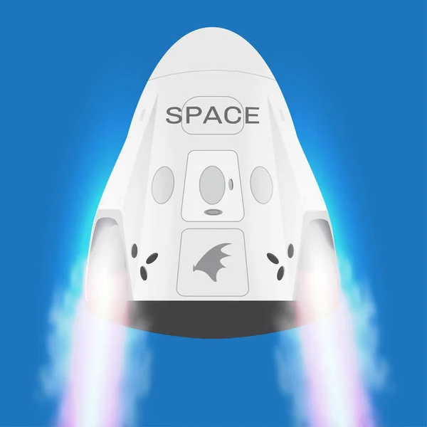 Nave espacial SpaceX, Crew Dragon 2019. Vector cohete Falcon 9. Ilustración vectorial. Dibujos animados para web, postal, póster, impresión de ropa — Archivo Imágenes Vectoriales