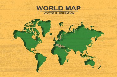 Dünya haritası kağıttan kesilmiş sarı ve yeşil renklerin ayrıntılı tasarımı.