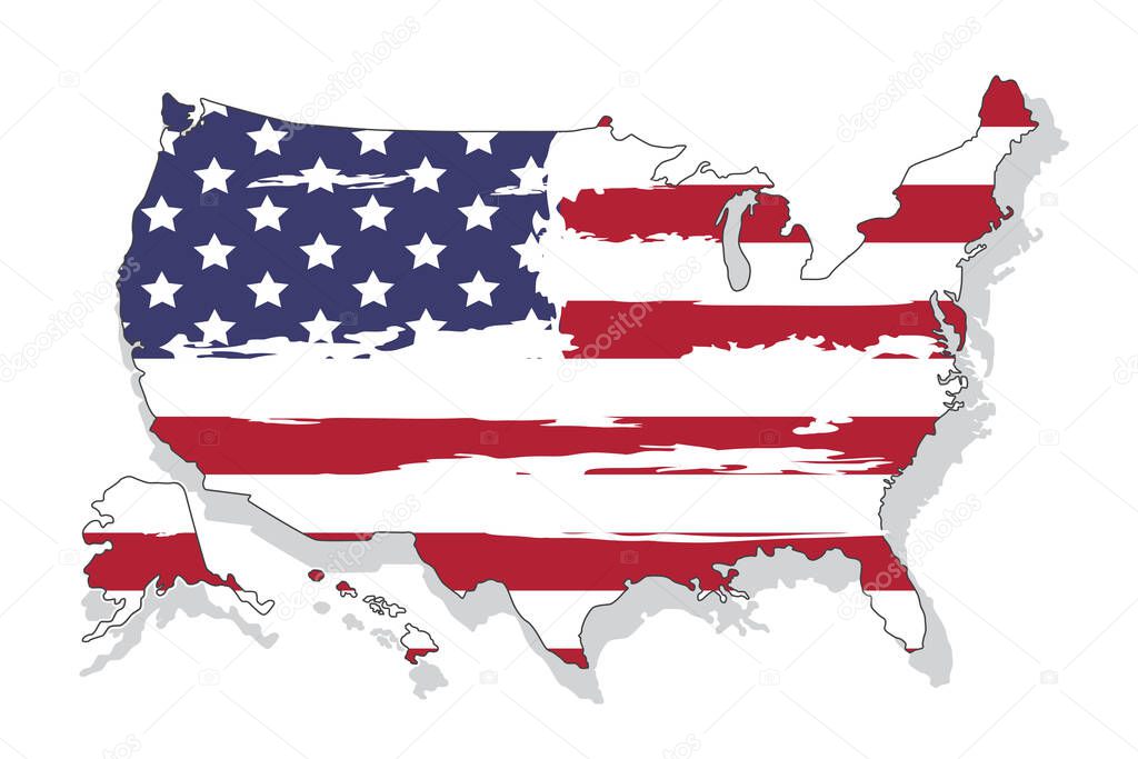 United states of America map with flag. North America. Illustration on white background