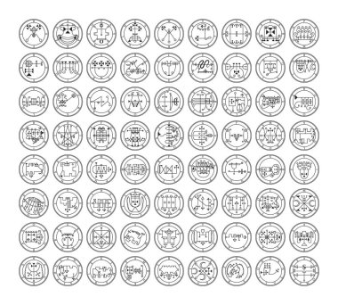 Collection of demon symbols and their sigils. Occult sings set. Vector illustration. clipart