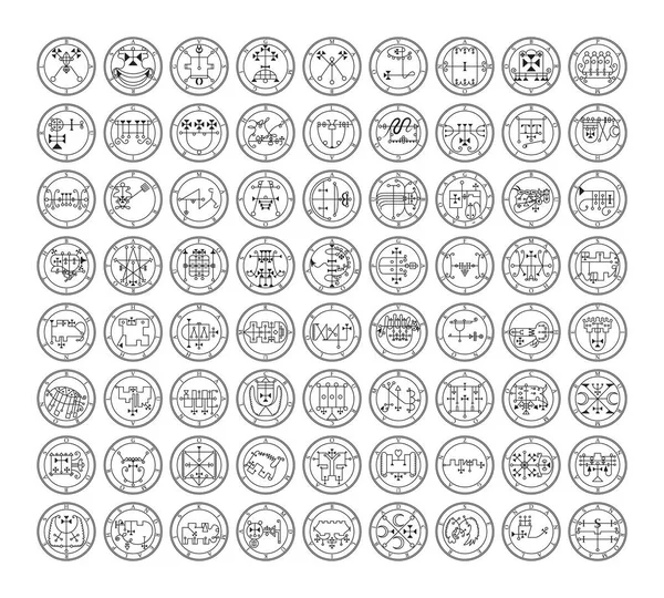 Collection de symboles démons et leurs sigilles. Occulte chante ensemble. Illustration vectorielle. — Image vectorielle